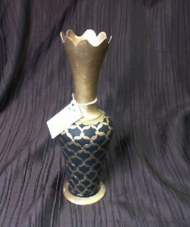 92221 - WPG Vintage - Black and Brass Etched Vase